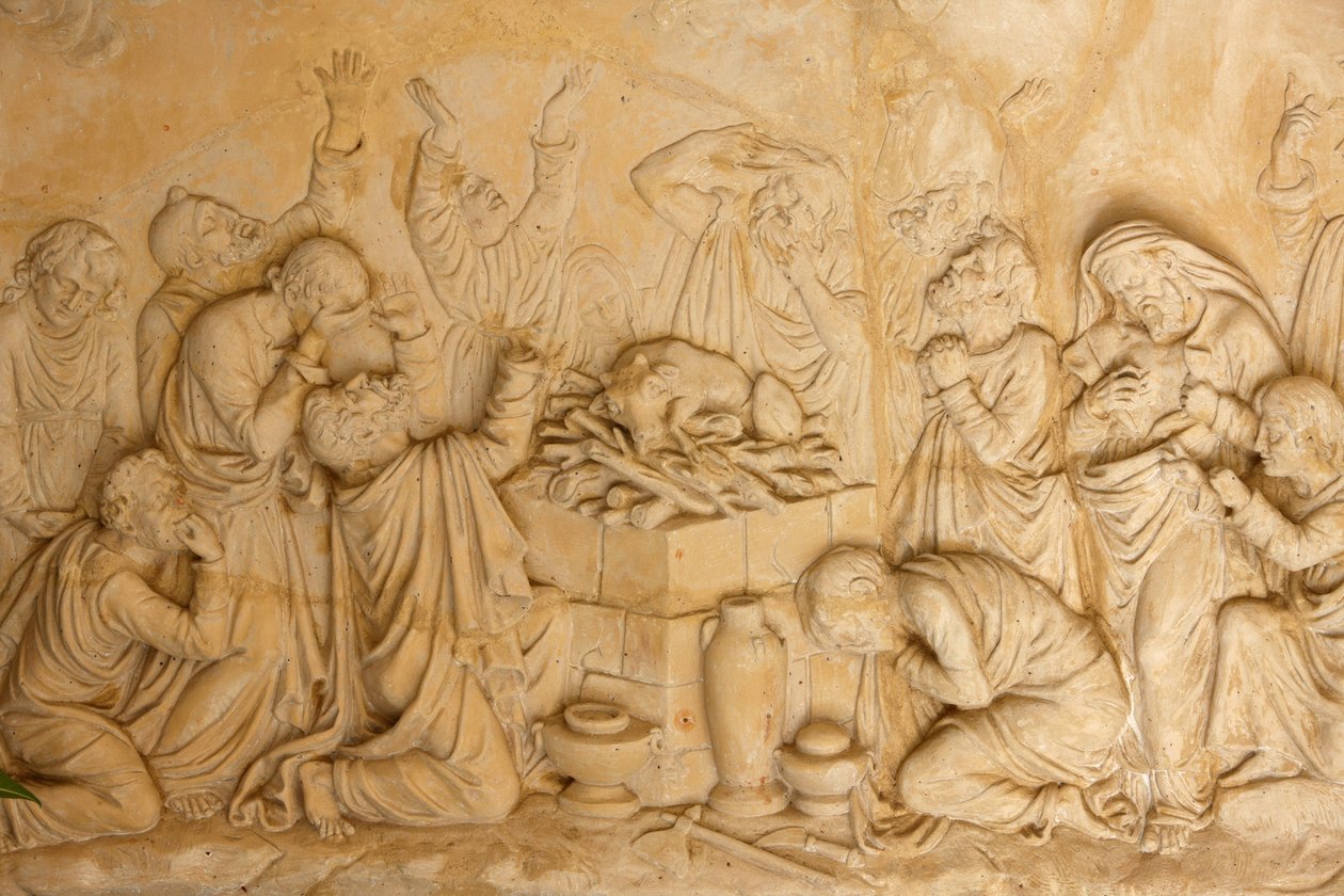 Scultura che raffigura i sacerdoti di Baal a El Muhraqa, Israele da Unbekannt