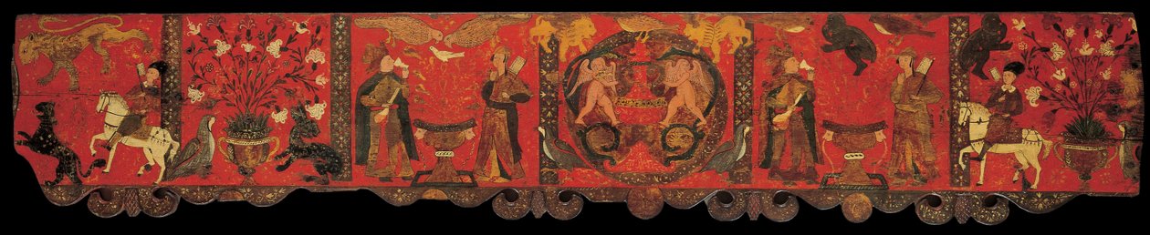 Sezione di pannelli in legno con pittura decorativa da Unbekannt