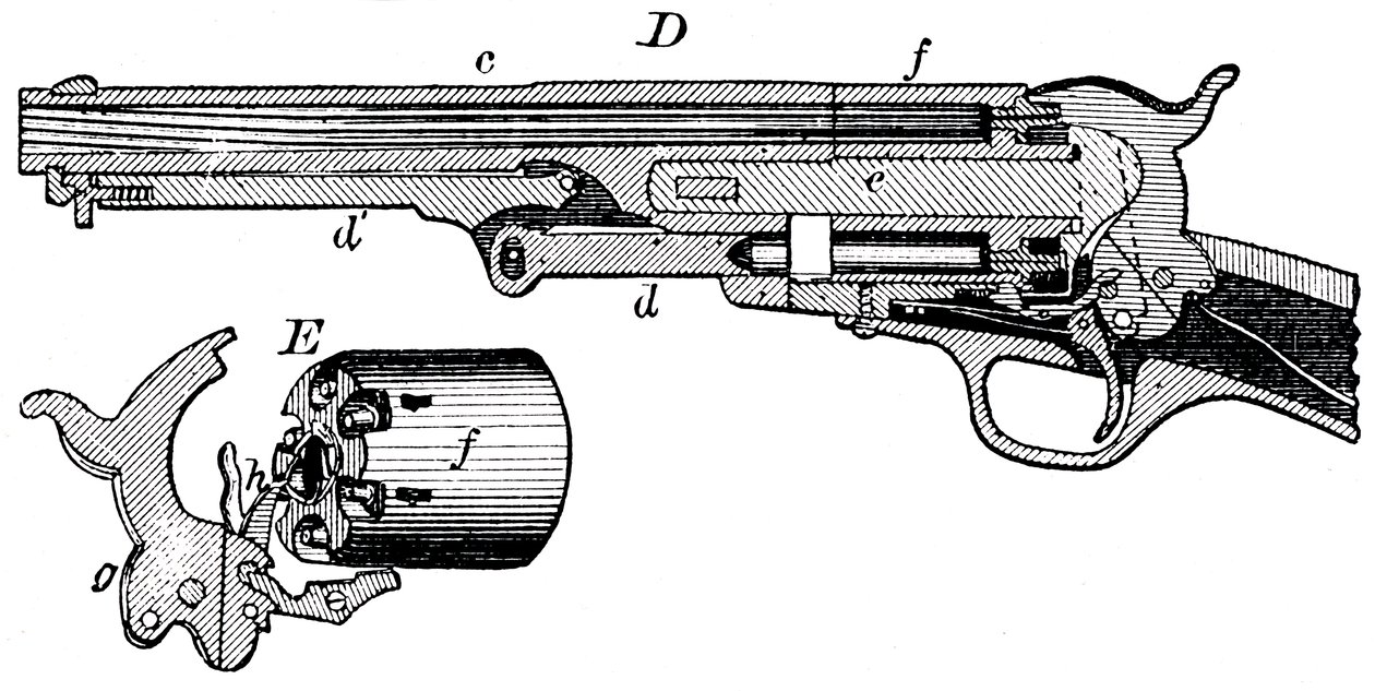 Vista sezionale del revolver Colt, c1880 da Unbekannt