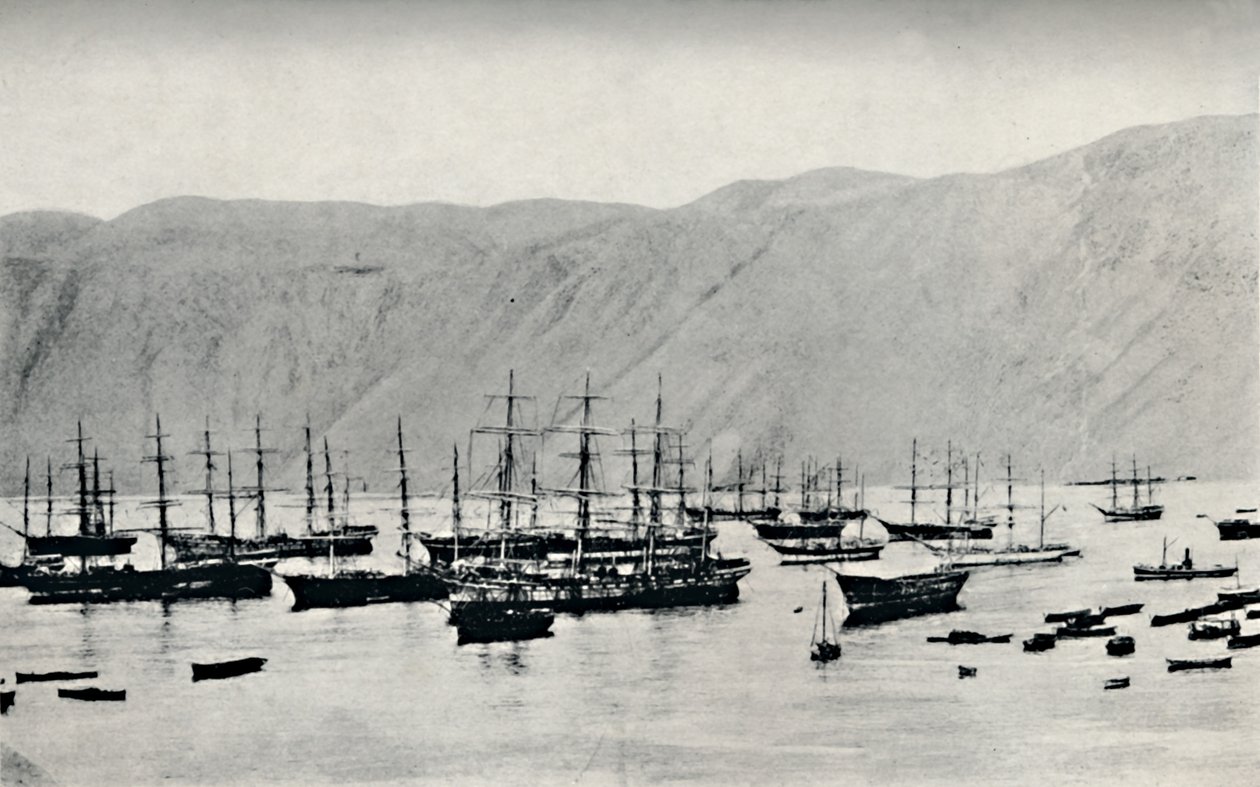 Nave in attesa di carichi di nitrato a Iquique da Unbekannt