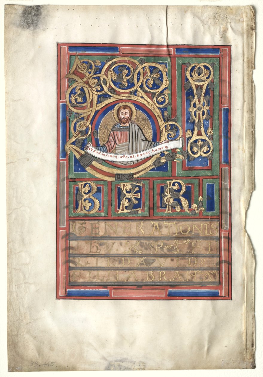 Foglio singolo estratto da un libro del Vangelo con iniziale L[iber generationis]: San Matteo verso, c1190 da Unbekannt