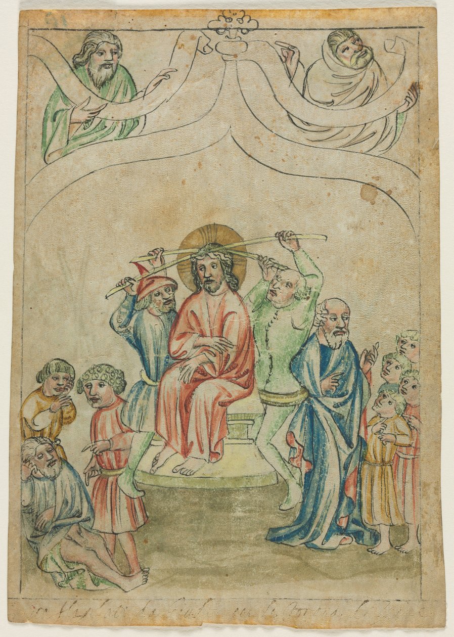 Foglio singolo da una Biblia Pauperum: Cristo che porta la croce (verso), c. 1410 da Unbekannt