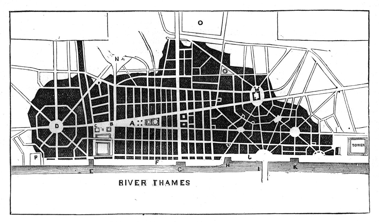 Piano di Sir Christopher Wren per la ricostruzione di Londra dopo il Grande Incendio del 1666, c1902 da Unbekannt