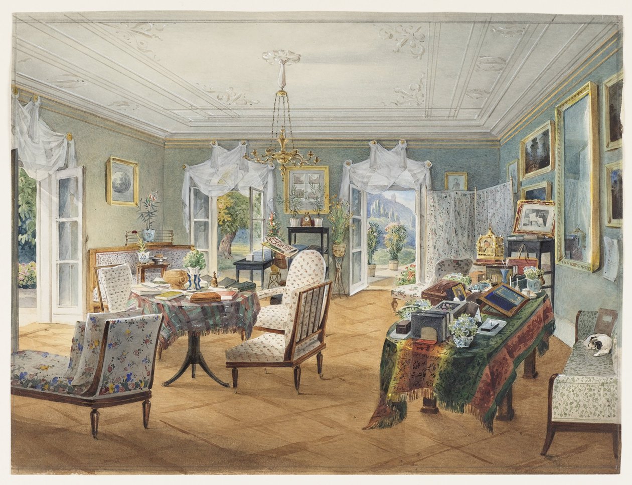 Salotto in una tenuta di campagna, 1830-1840 da Unbekannt