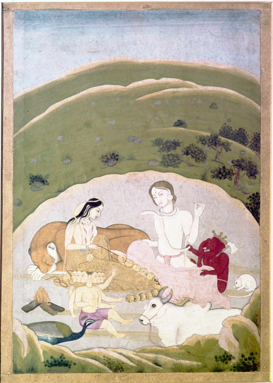 Siva e Parvati con i loro figli, Ganesh e Karttikgya sul Monte Kailash, c. 1745 da Unbekannt