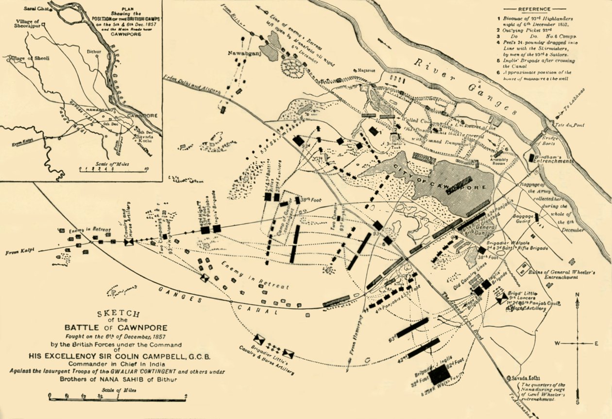 Schizzo della battaglia di Cawnpore, 1857, 1901 da Unbekannt