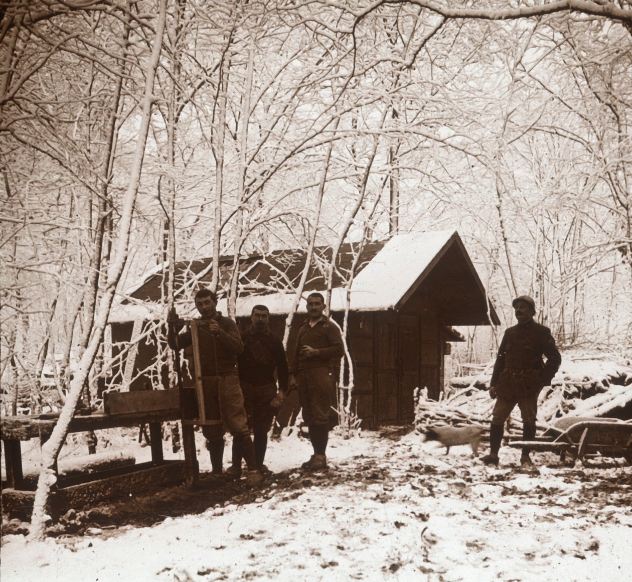 Soldati nella neve, Forêt de la Reine, Francia, c1914-c1918 da Unbekannt