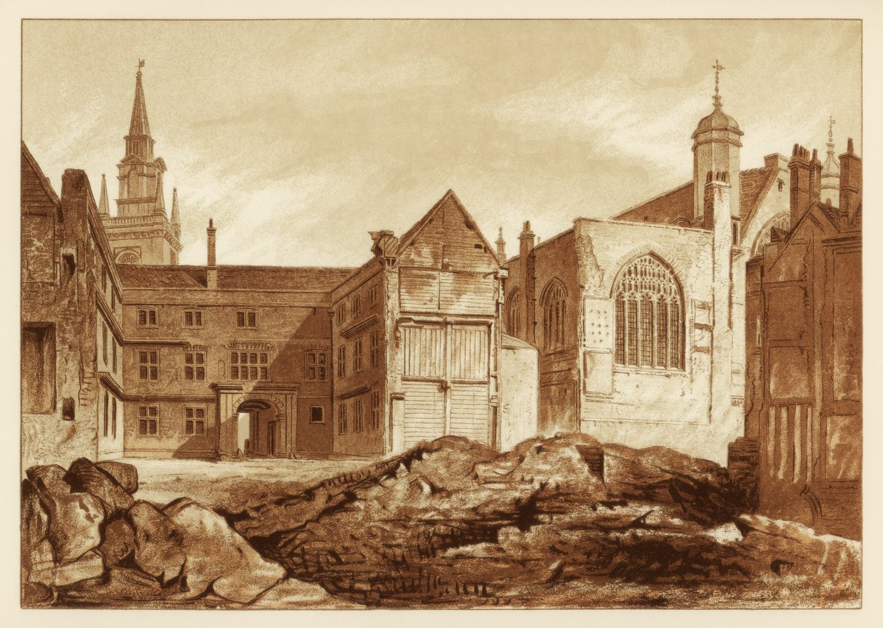Vista sud-est della Cappella di Guildhall e Blackwell Hall, Città di Londra, 1886 da Unbekannt