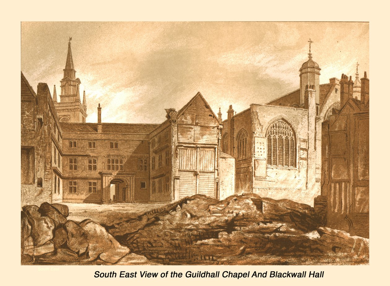 Vista sud-est della Cappella Guildhall e Blackwell Hall, 1886 da Unbekannt