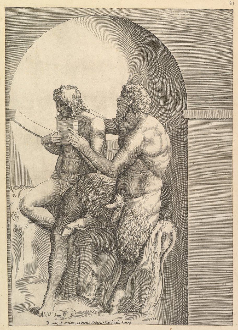 Speculum Romanae Magnificentiae: Pan che insegna al giovane Olimpo a suonare il flauto da Unbekannt