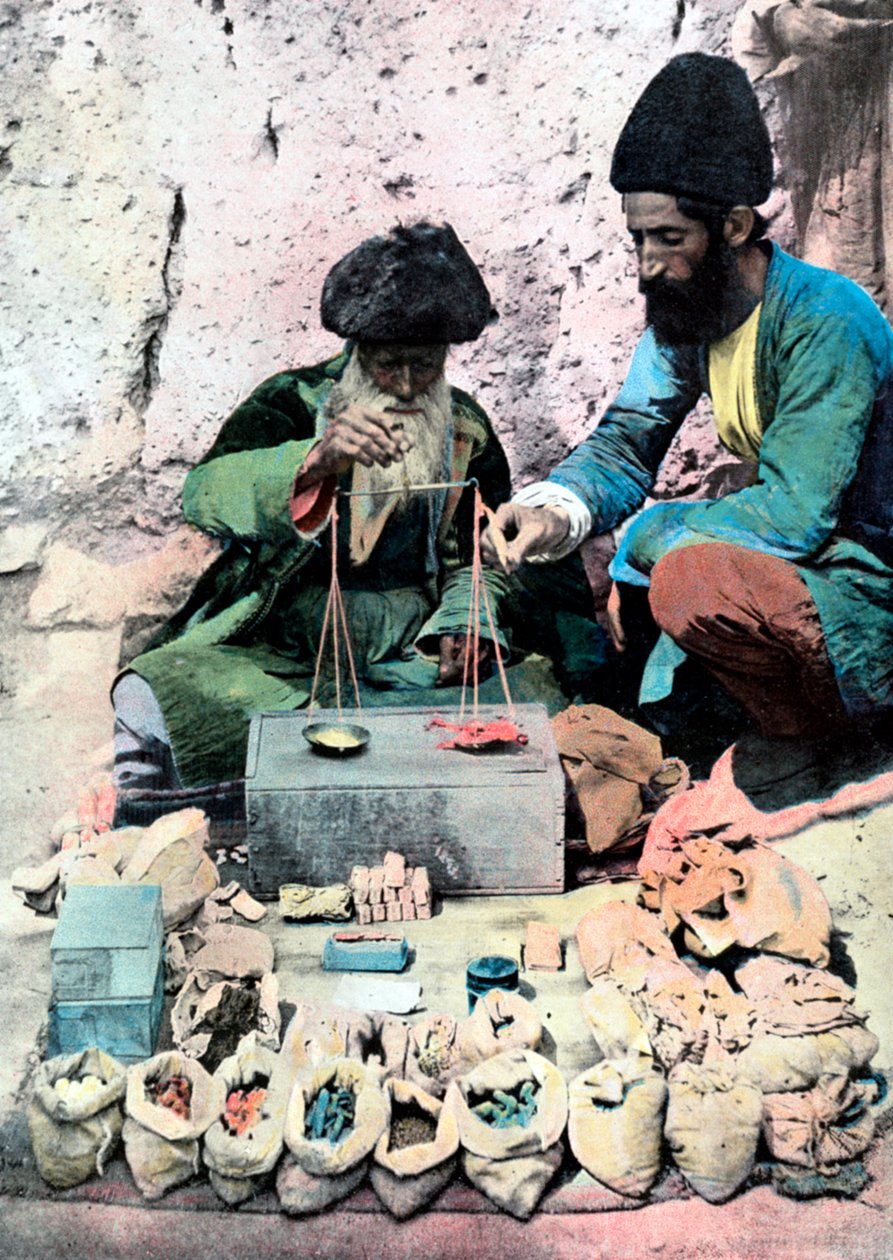 Venditore di spezie, Palazzo Reale, Teheran, c1890 da Unbekannt