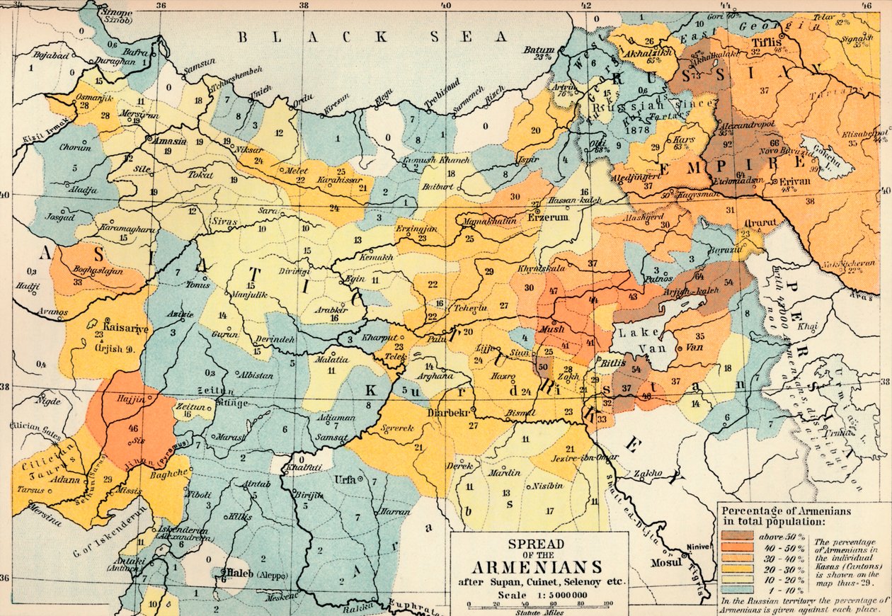 Diffusione degli armeni dopo Supan, Cuinet, Selenoy ecc., c1560 da Unbekannt