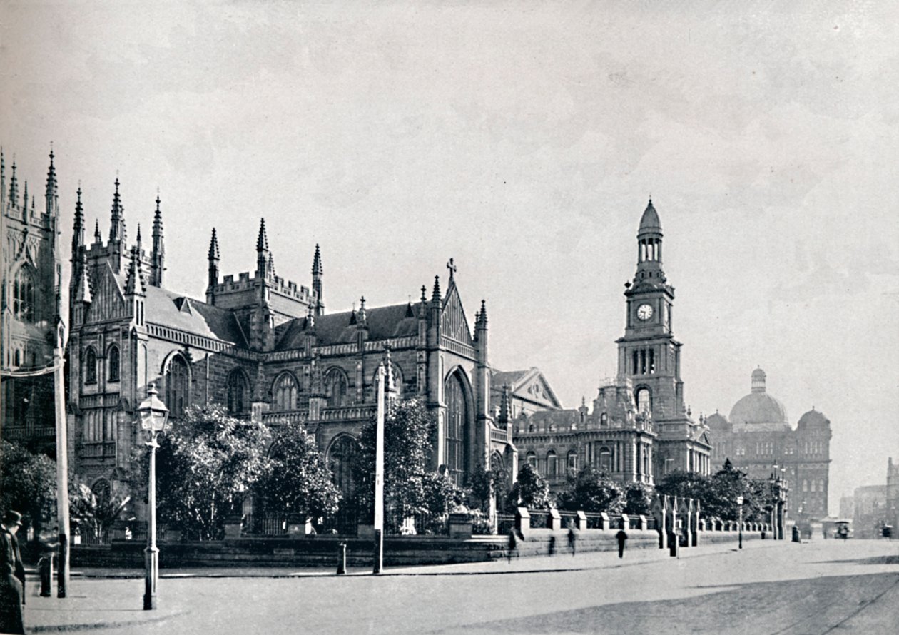 Cattedrale di St. Andrews, Municipio di Sydney e edifici del mercato, c1900 da Unbekannt