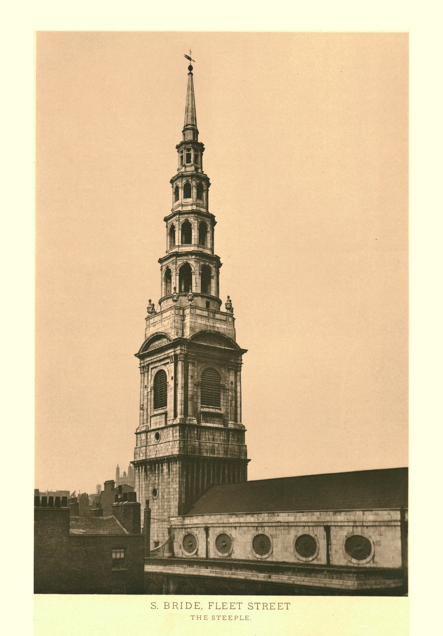 St Bride, Fleet Street, Il Campanile, metà-fine XIX secolo da Unbekannt
