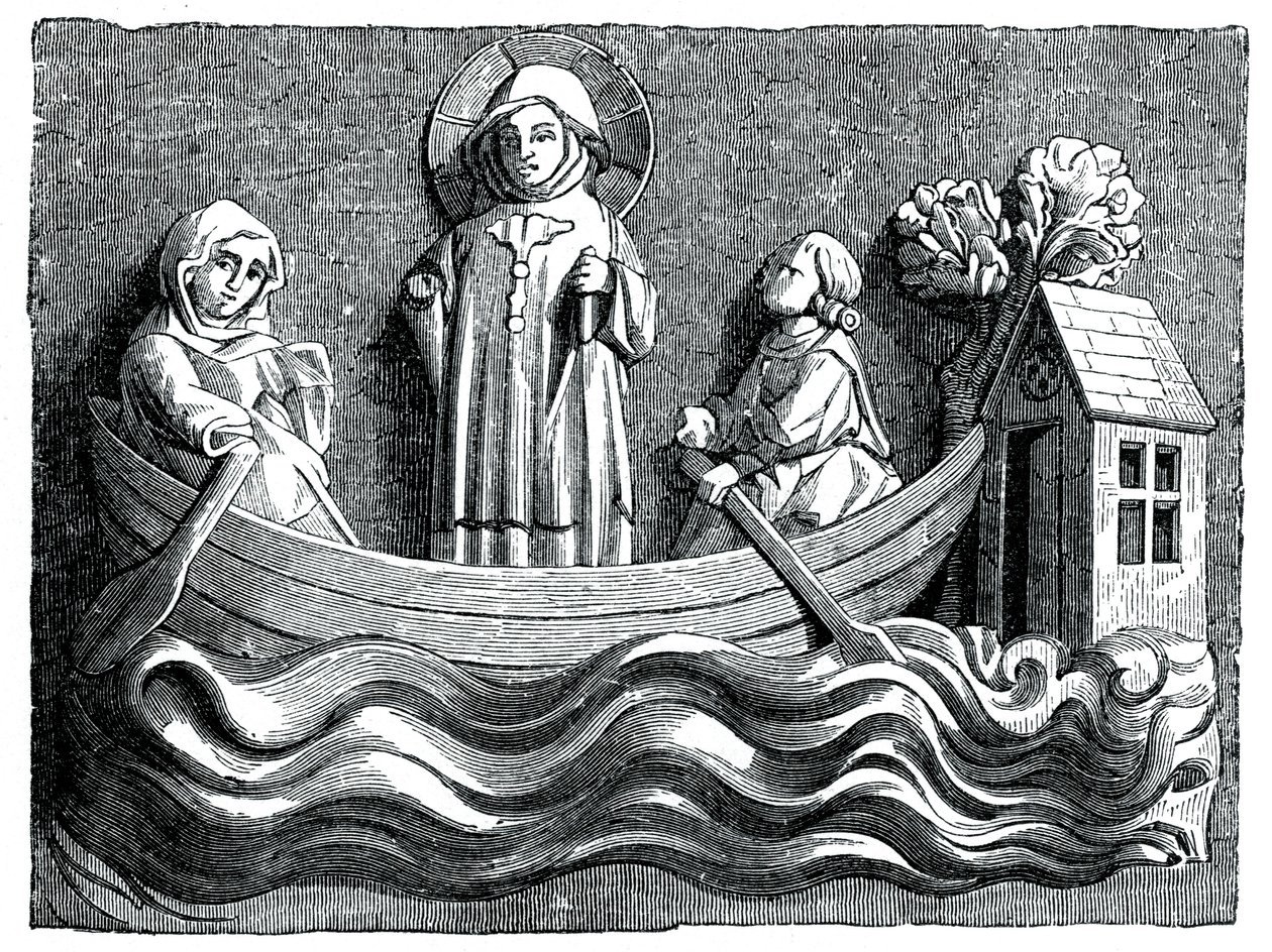 San Giuliano e Santa Basilissa, sua moglie, trasportano Cristo nella loro barca, XIII secolo 1870 da Unbekannt