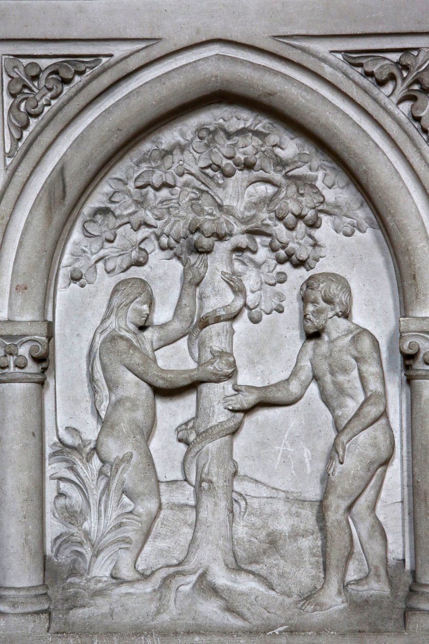 Chiesa cattolica di San Martino, Villers sur Mer, Francia. Rilievo. Adamo ed Eva da Unbekannt