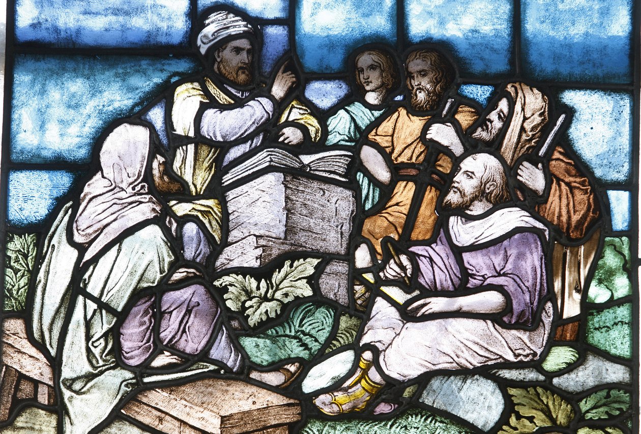 Vetrata: Abramo che studia la Torah con il popolo di Israele, Budapest, Ungheria da Unbekannt