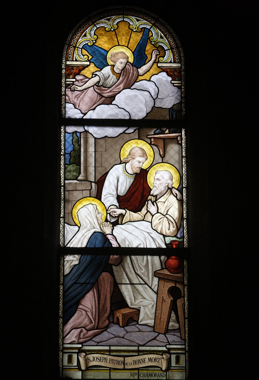 Vetrata della chiesa cattolica di Notre Dame du Rosaire: San Giuseppe, patrono della morte, Saint-Ouen, Francia da Unbekannt