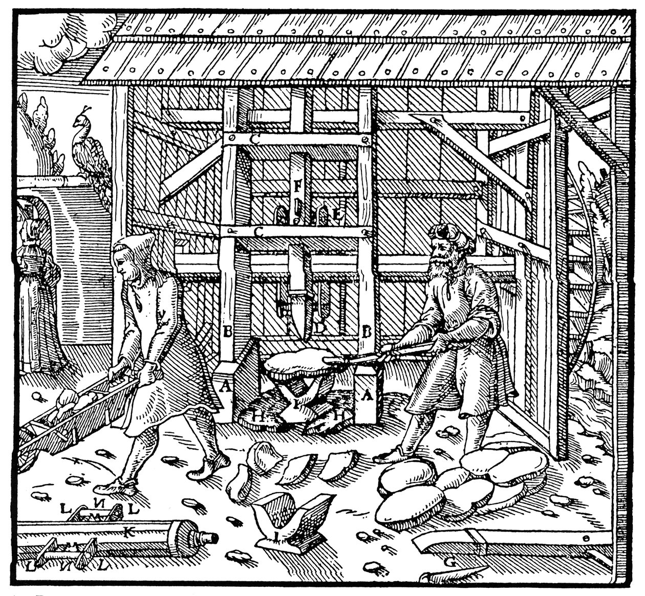 Stampo per rompere le torte di cupellazione di rame per ulteriori raffinazioni, 1556 da Unbekannt