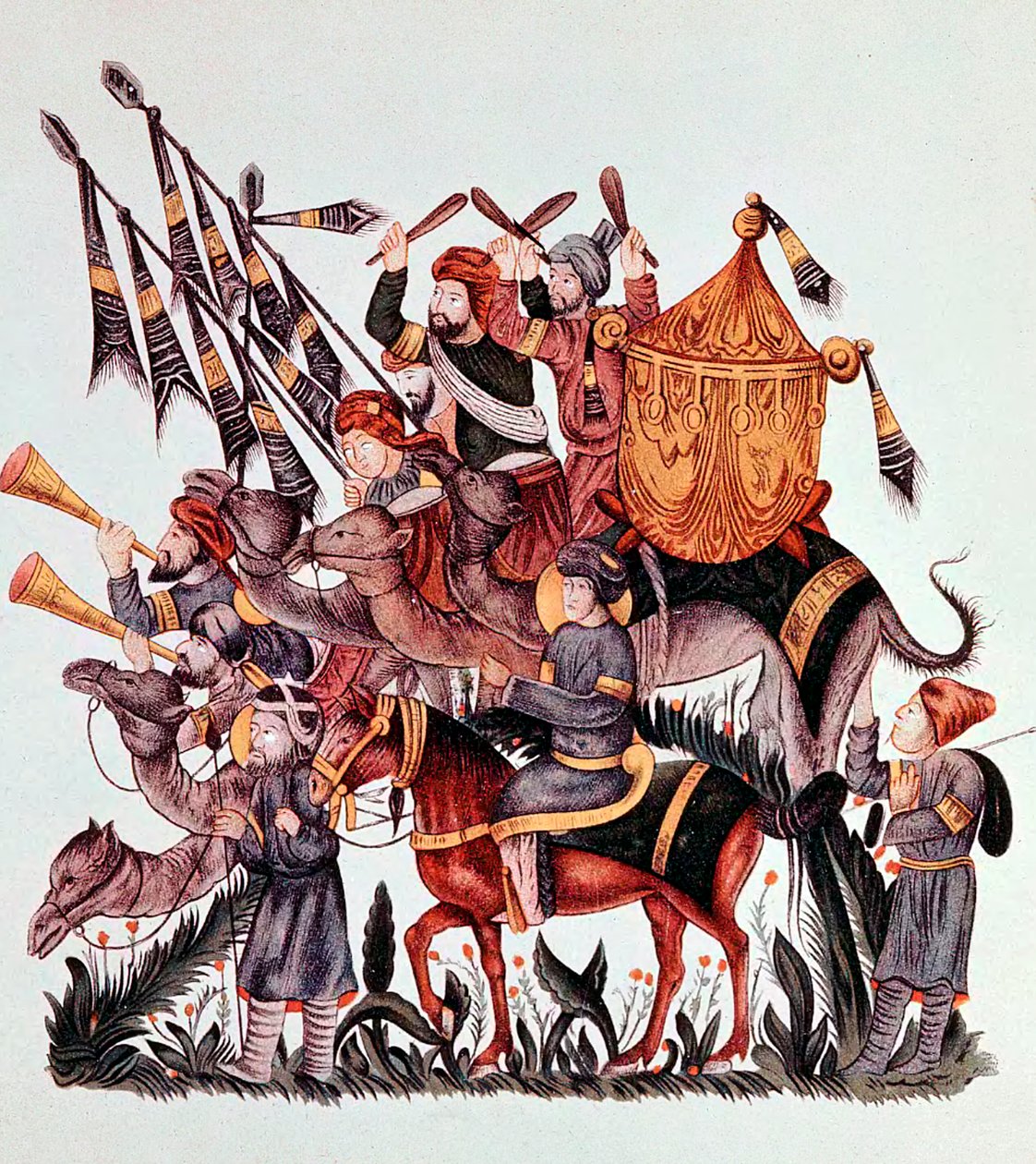 Portabandiera, tamburini e trombettieri di un esercito saraceno, XIII secolo da Unbekannt