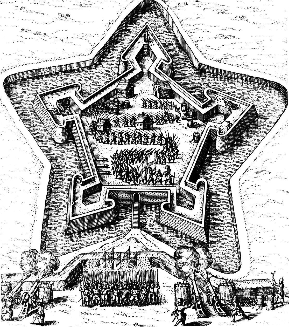 Forte a stella difeso da un fossato sotto assedio, 1617-1619 da Unbekannt