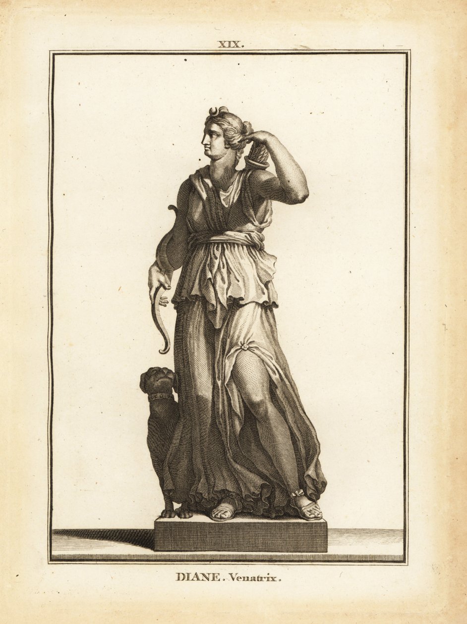 Statua di Diana Venatrix, dea romana della caccia, con arco, freccia e faretra da Unbekannt