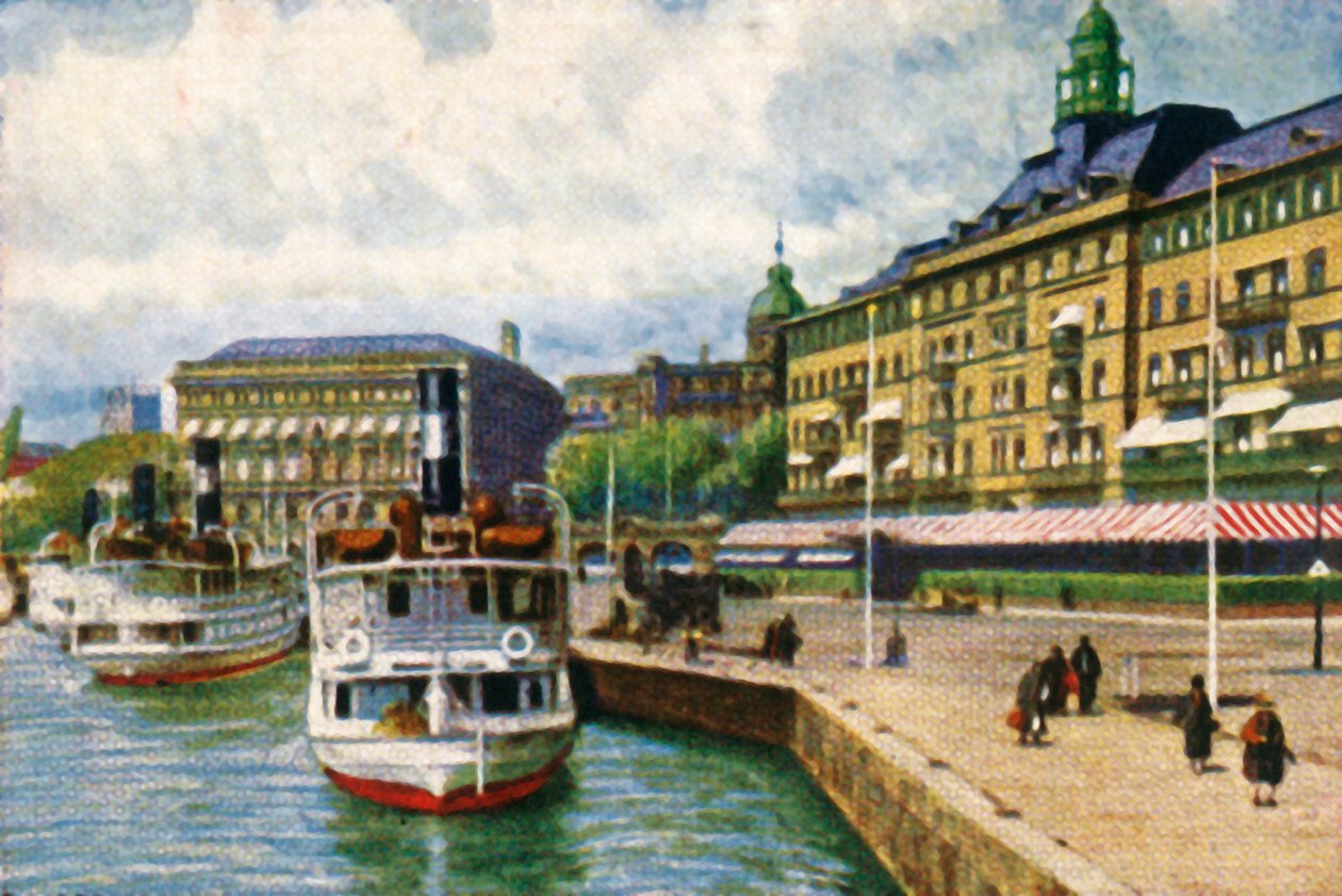 Battello a vapore al molo del Grand Hotel, Stoccolma, c1928 da Unbekannt