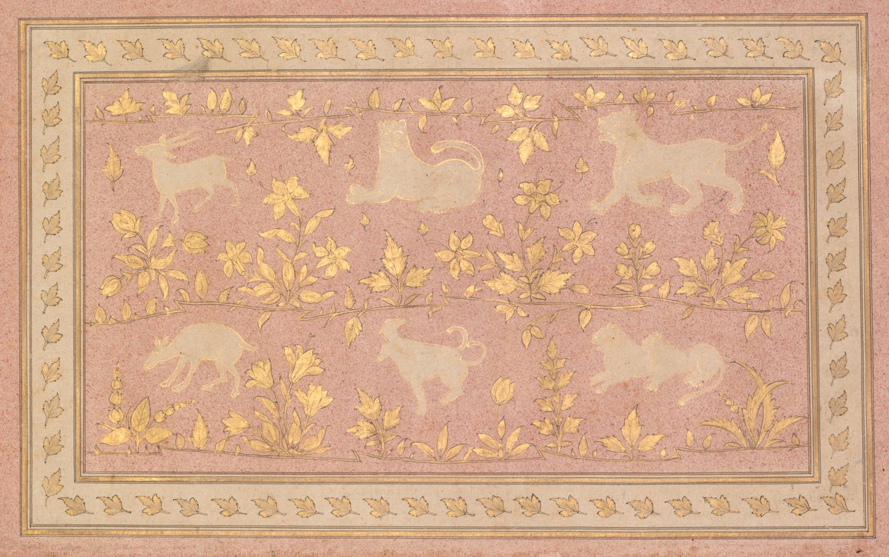 Scene stencilate di leone e gazzella, c. 1710 da Unbekannt