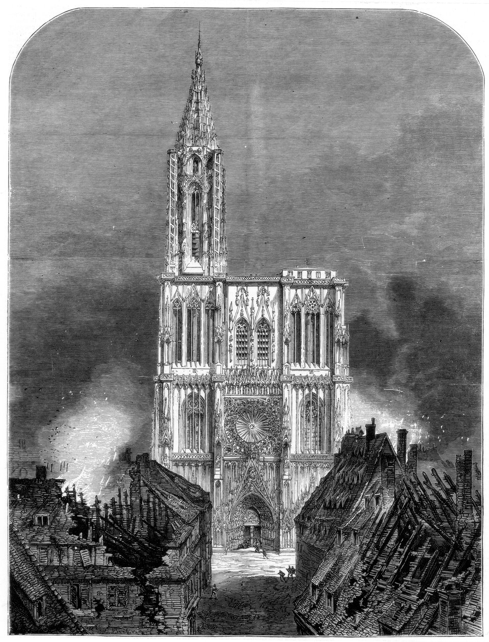Cattedrale di Strasburgo durante il bombardamento finale della città, Guerra Franco-Prussiana, 1870 da Unbekannt