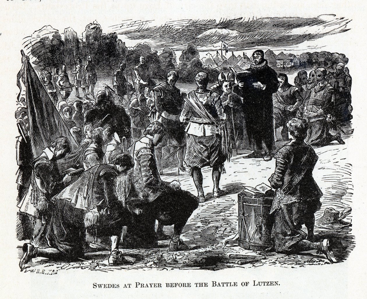 Svedesi in preghiera prima della battaglia di Lützen, 1882 da Unbekannt