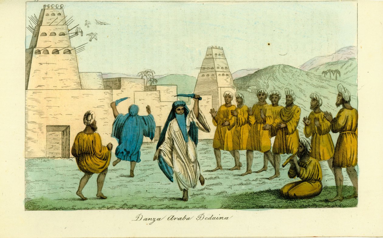 Danza della spada degli arabi beduini nomadi vicino alla valle dei re a Tebe di Giovanni Battista Belzoni da Unbekannt