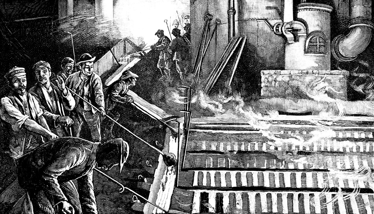 Tappatura di un altoforno e colata di ferro in lingotti da Unbekannt
