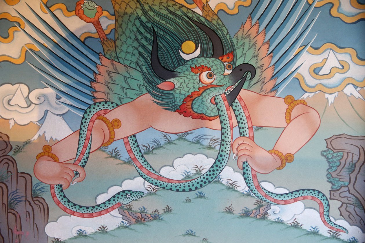 Tempio dei Mille Buddha Dashang Kagyu Ling, dipinto Garuda, La Boulaye, Francia da Unbekannt