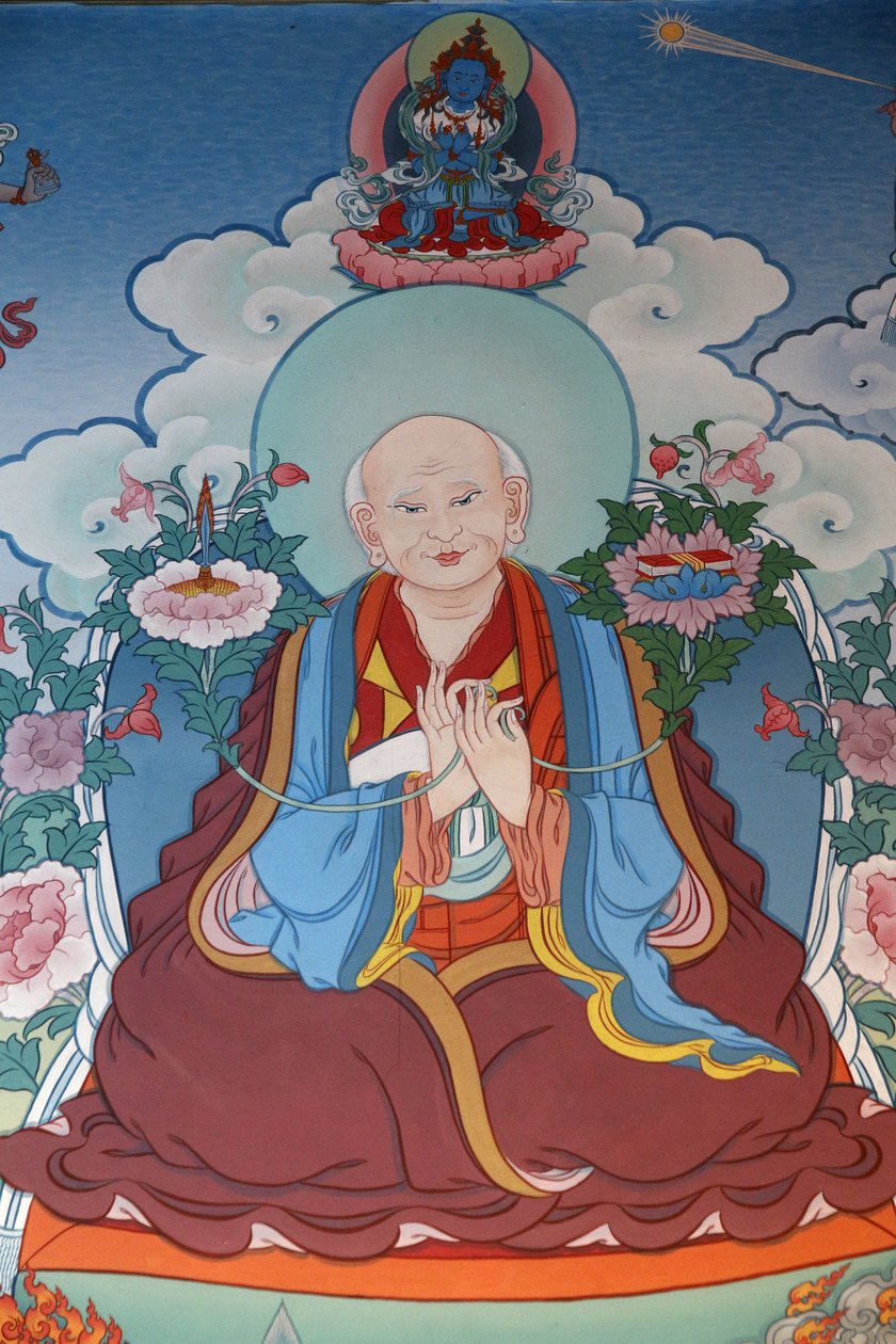 Tempio dei Mille Buddha, congregazione Dashang Kagyu Ling, dipinto di un monaco che prega, La Boulaye, Francia da Unbekannt
