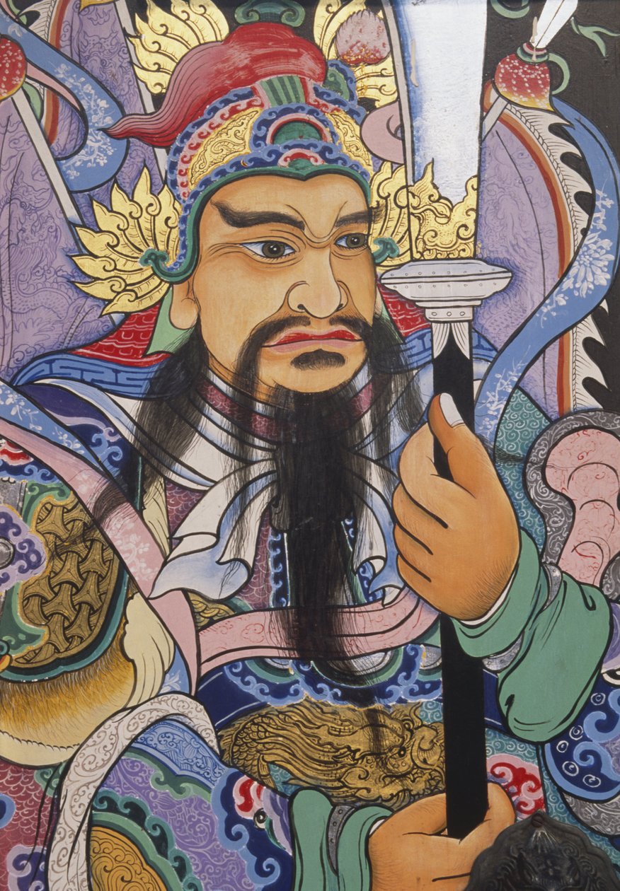 Thailandia, Bangkok, tempio Wat Pho, dipinto colorato del XVII secolo di un soldato cinese da Unbekannt