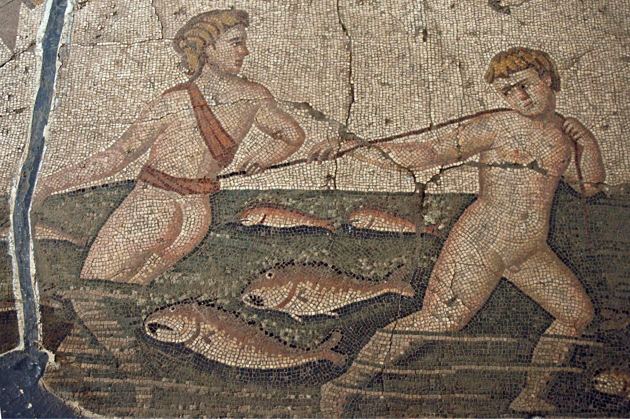 Thalasse e i pescatori nudi, mosaico da Vakto, dettaglio, Turchia da Unbekannt