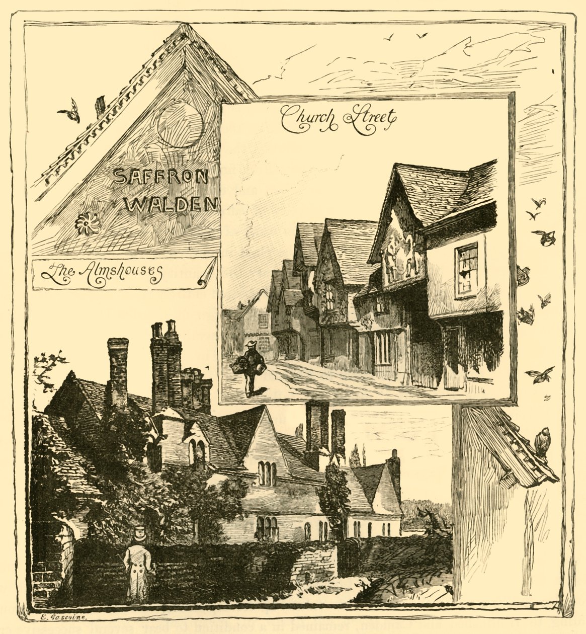 Le Case di Carità, Audley End, e Church Street, Saffron Walden, 1898 da Unbekannt