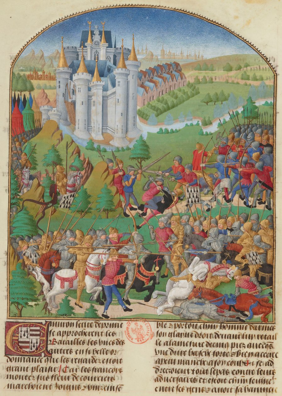 La Battaglia di Auray del 29 settembre 1364 Miniatura da Compillation..., c. 1480 da Unbekannt