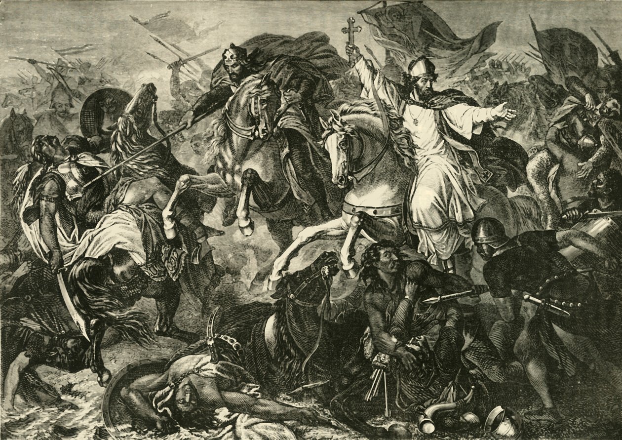 Il Vescovo di Ratisbona alla Battaglia di Augusta, Battaglia di Lechfeld 955, 1890 da Unbekannt