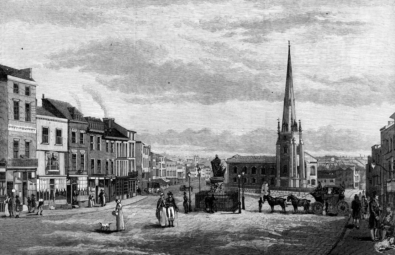 Il Bull Ring, con la Chiesa di San Martino, Birmingham, 1812, 1887 da Unbekannt