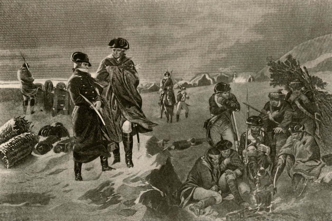 Il campo a Valley Forge. Mantelli degli ufficiali e coperte olandesi per i soldati, c1777, 1937 da Unbekannt