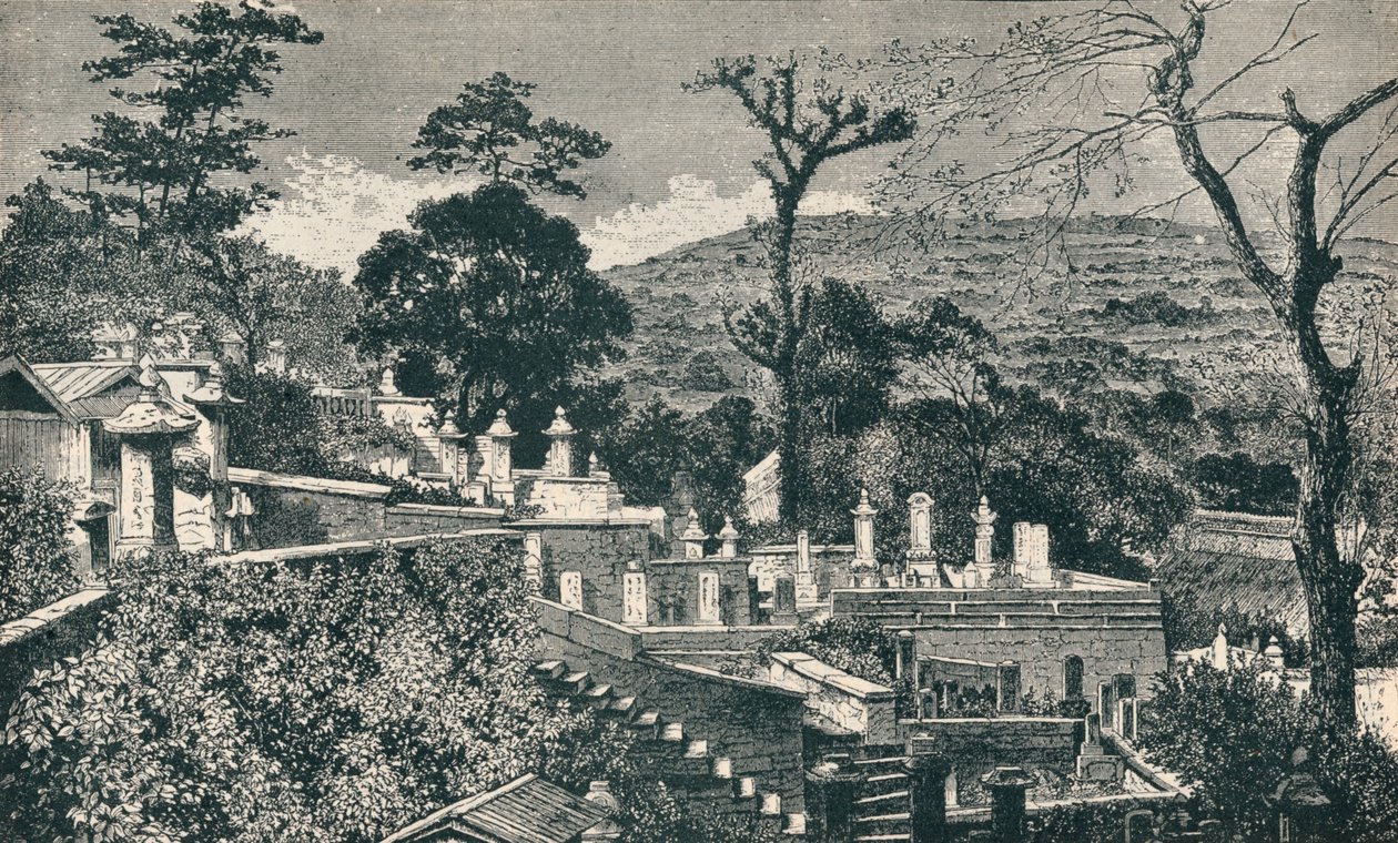 La collina del cimitero a Nagasaki, Giappone, prima dell