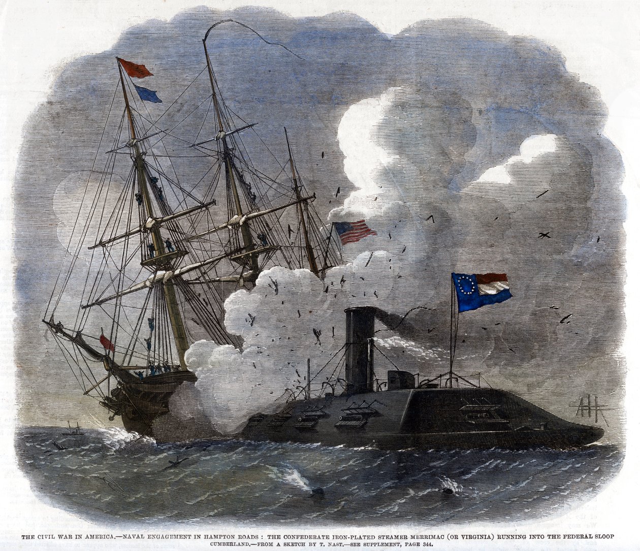La guerra civile in America - Scontro navale a Hampton Roads da Unbekannt