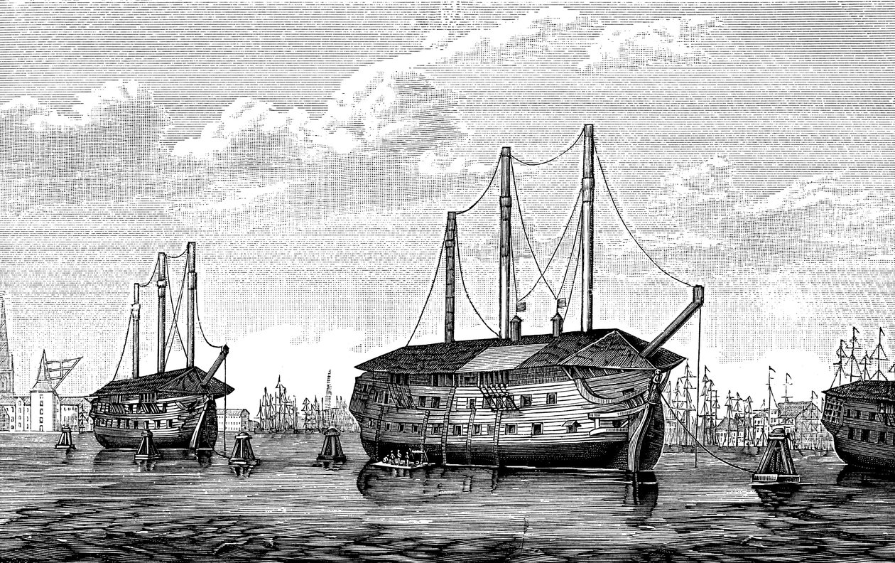Le navi prigione danesi Dronning Maria e Waldemar a Copenaghen, 1848-1849 da Unbekannt