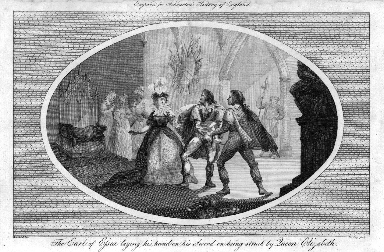 Il conte di Essex che posa la mano sulla spada colpito dalla regina Elisabetta da Unbekannt