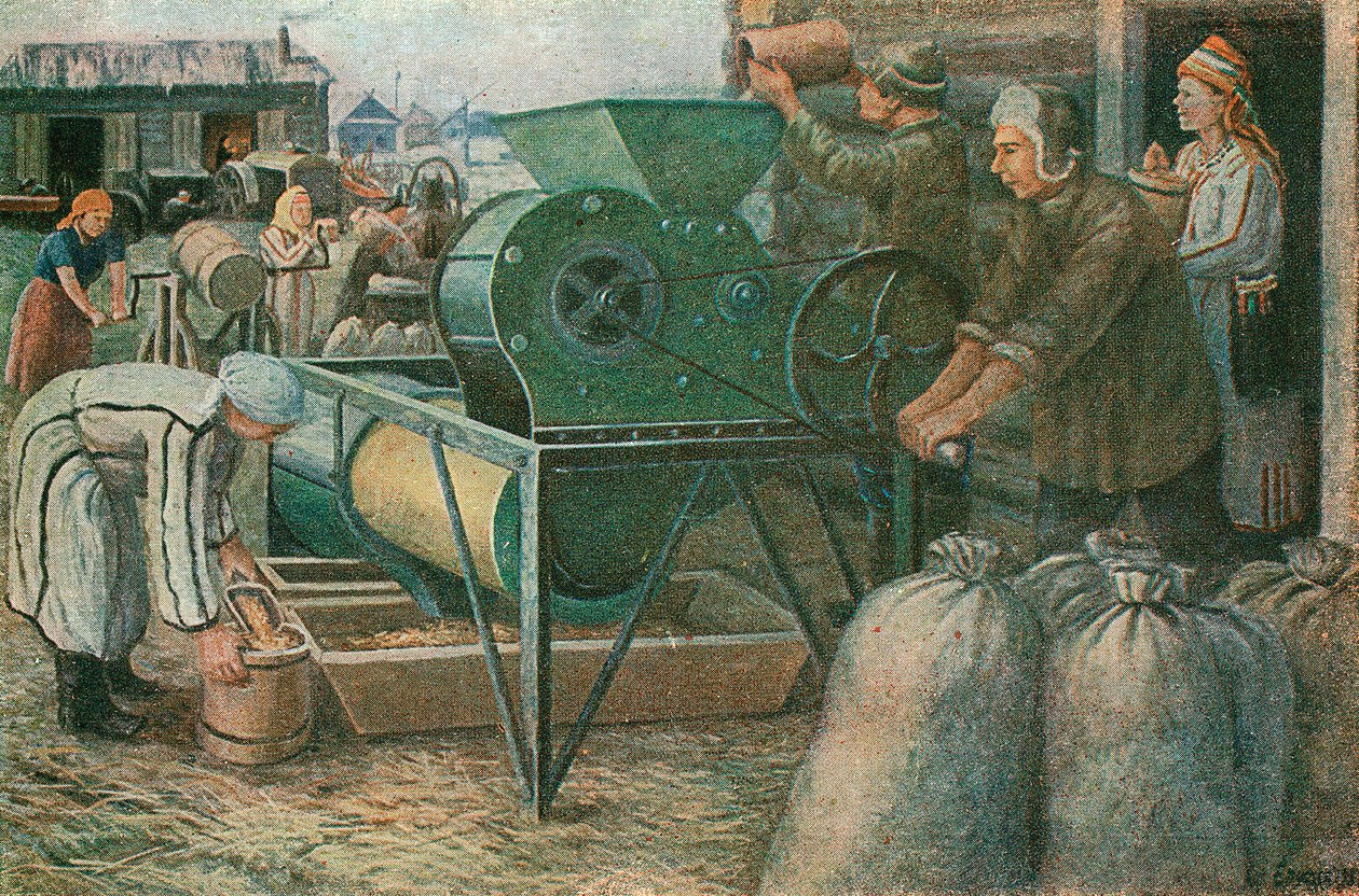 La lotta per il raccolto: selezione dei semi in una fattoria collettiva di Mordva, 1933 da Unbekannt
