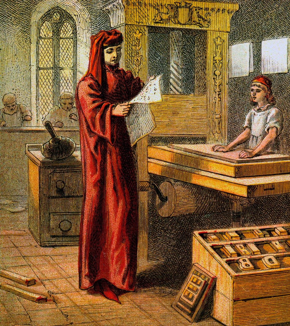 Il primo stampatore inglese, XV secolo, c1850 da Unbekannt