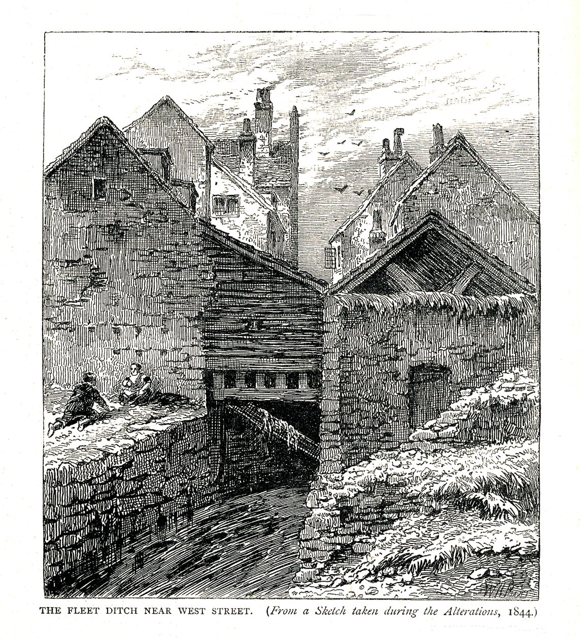 Il Fleet Ditch vicino a West Street, durante le modifiche, 1844 da Unbekannt