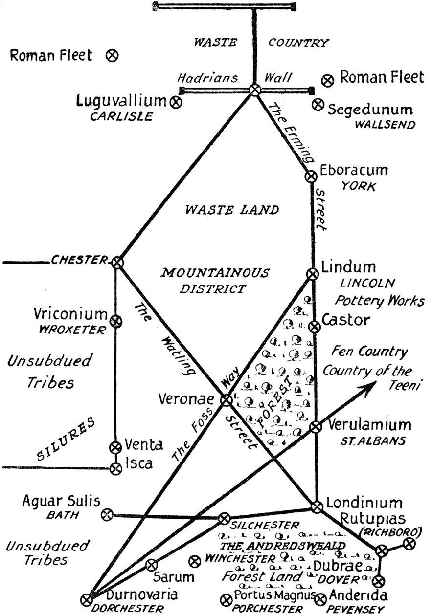 Le Quattro Principali Linee di Comunicazione Romane in Britannia, 1910 da Unbekannt