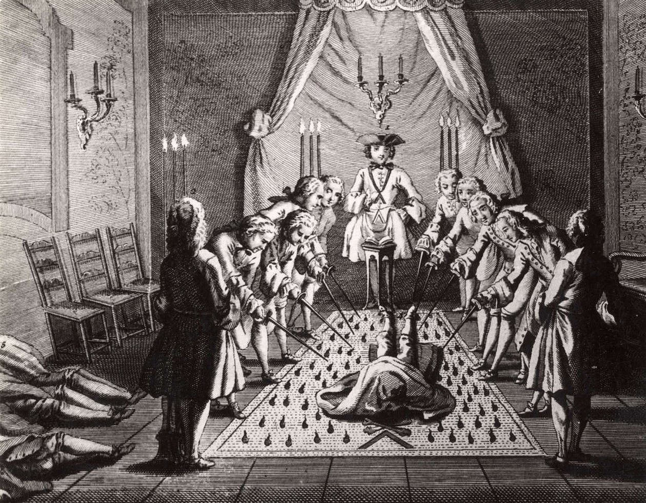 Cerimonia di iniziazione dei massoni francesi, 18° secolo da Unbekannt